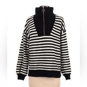 Ann Taylor Striped Black and White Women's 1/4 Sweater